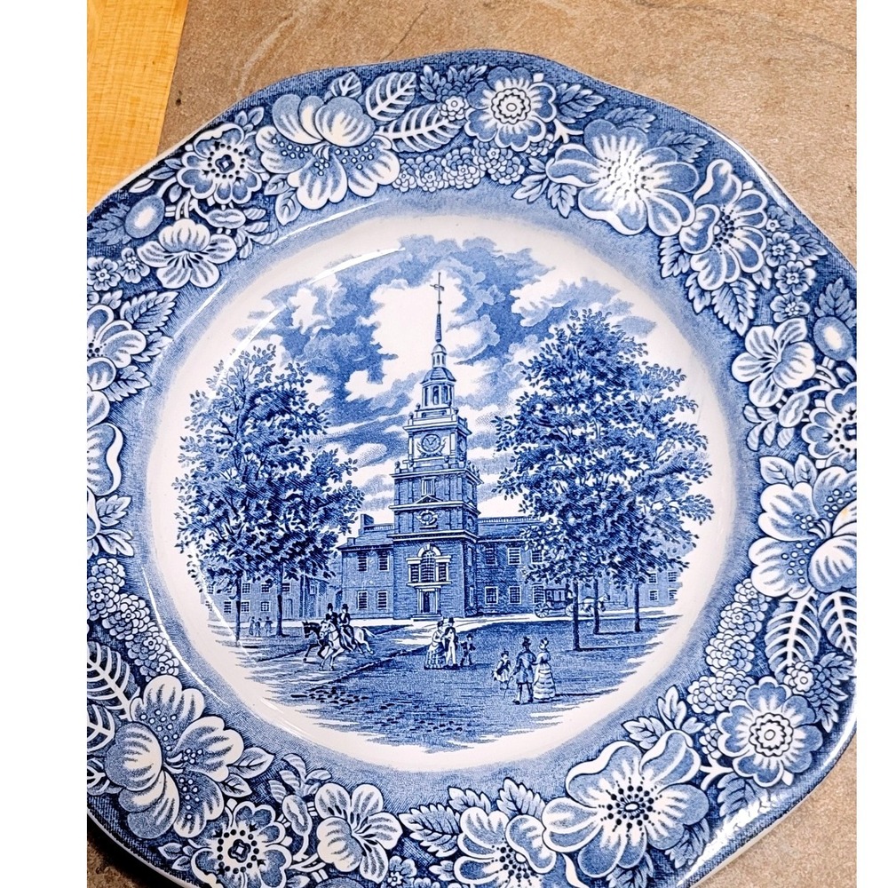 Liberty Blue Independence Hall Staffordshire Plate Blue White Dinner Collectible